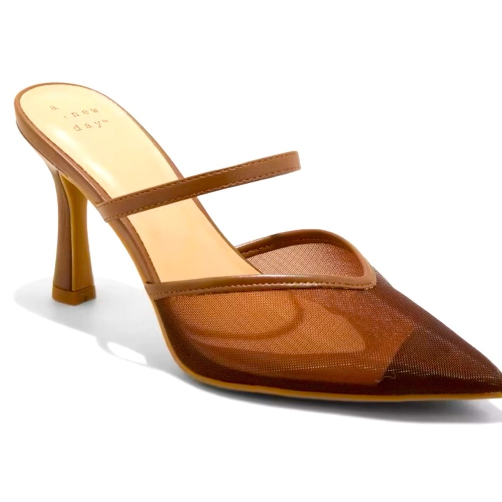 👠Like NEW Women's Sonia Mesh Mule Heels - A New Day, Brown, 9
